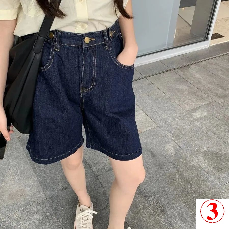 Quần Short Denim Mỏng Năm Điểm Phong Cách Mới Mùa Hè 2023 Lưng Cao Ống Rộng Dáng Suông Hợp Thời Trang Cho Nữ