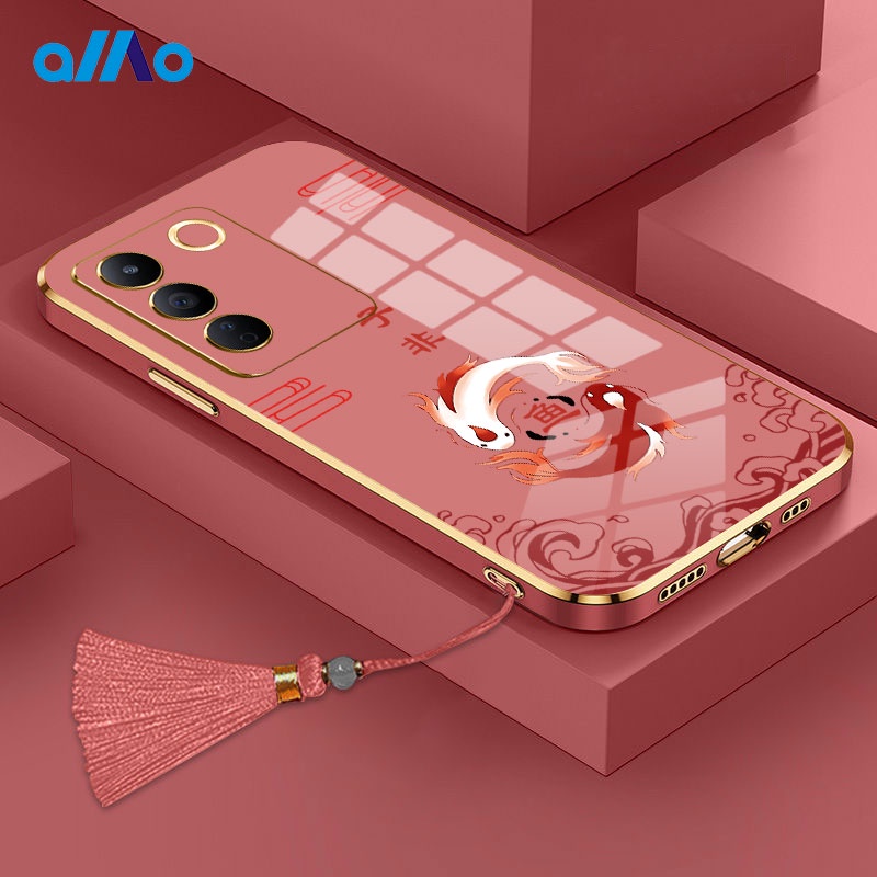 Ốp Điện Thoại Dẻo In Hình Cá Trung Quốc Mạ Tua Rua Vivo V27 V27e V27 Pro Vivo V25 V25e V25 Pro Vivo Y100 5G Y56 Y55s 5G