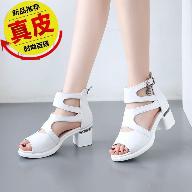 Giày Sandal Cao Gót Hở Mũi Chất Liệu Da Thật Thời Trang Mùa Hè 2023 Cho Nữ