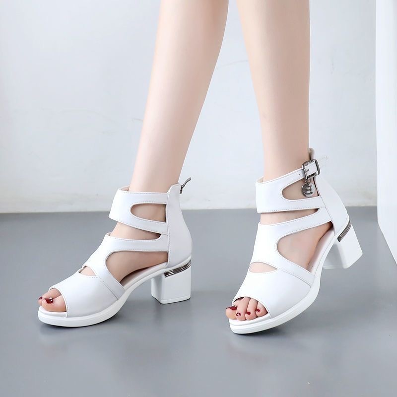Giày Sandal Cao Gót Hở Mũi Chất Liệu Da Thật Thời Trang Mùa Hè 2023 Cho Nữ