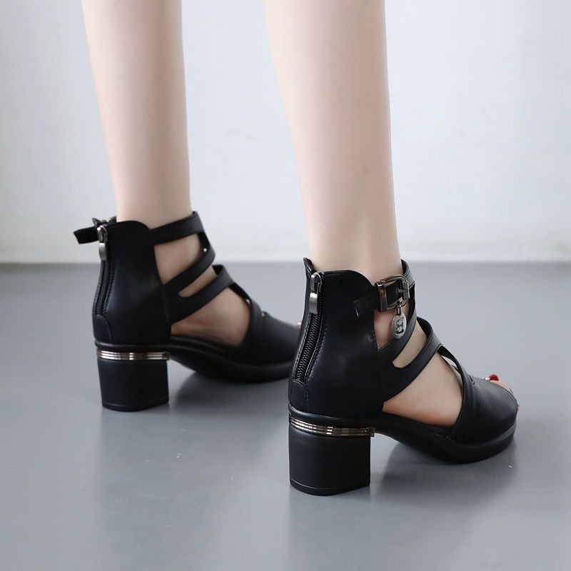 Giày Sandal Cao Gót Hở Mũi Chất Liệu Da Thật Thời Trang Mùa Hè 2023 Cho Nữ