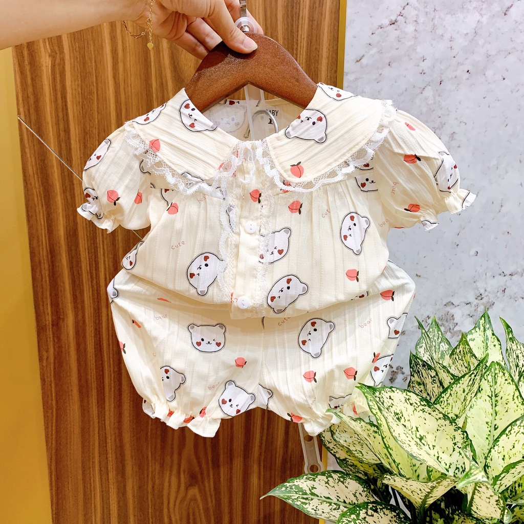 Pijama đũi gân cổ sen bèo bé gái siêu xinh, chất đẹp mềm mát Chuẩn gu bánh bèo luôn nha 8-18kg