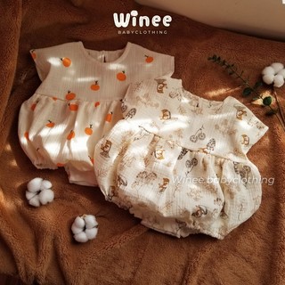 R1 Bộ body đùi, romper bí ngô đáng yêu muslin oganic mềm mại cho bé gái (size 3 tháng đến 2 tuổi)