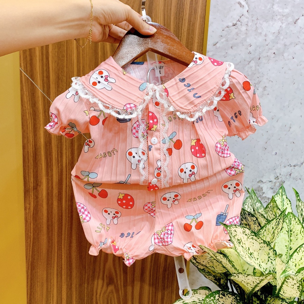 Pijama đũi gân cổ sen bèo bé gái siêu xinh, chất đẹp mềm mát Chuẩn gu bánh bèo luôn nha 8-18kg