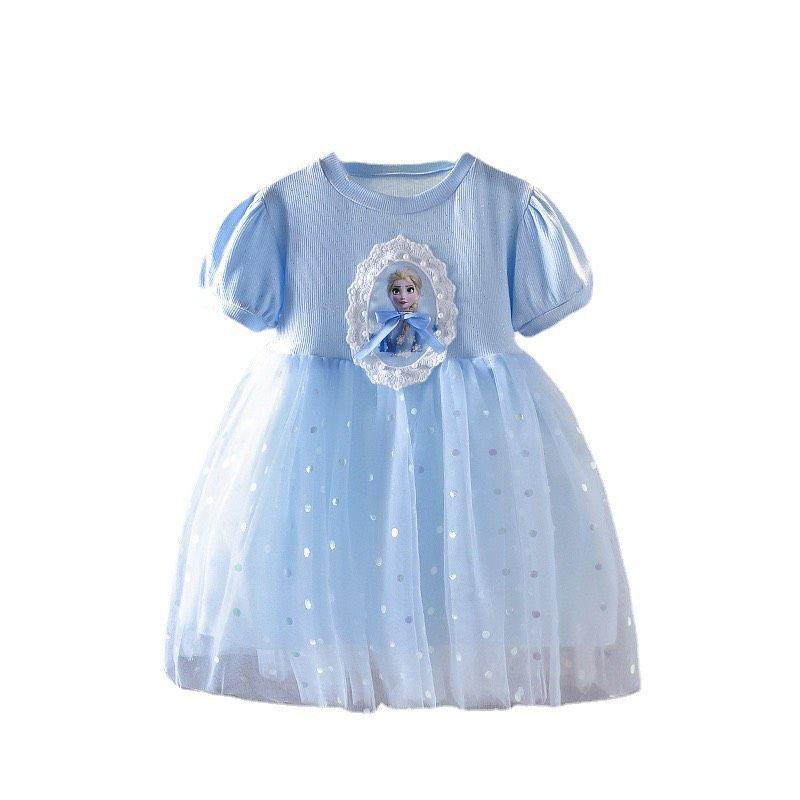 Váy elsa phối ren qccc bé gái 5-13
