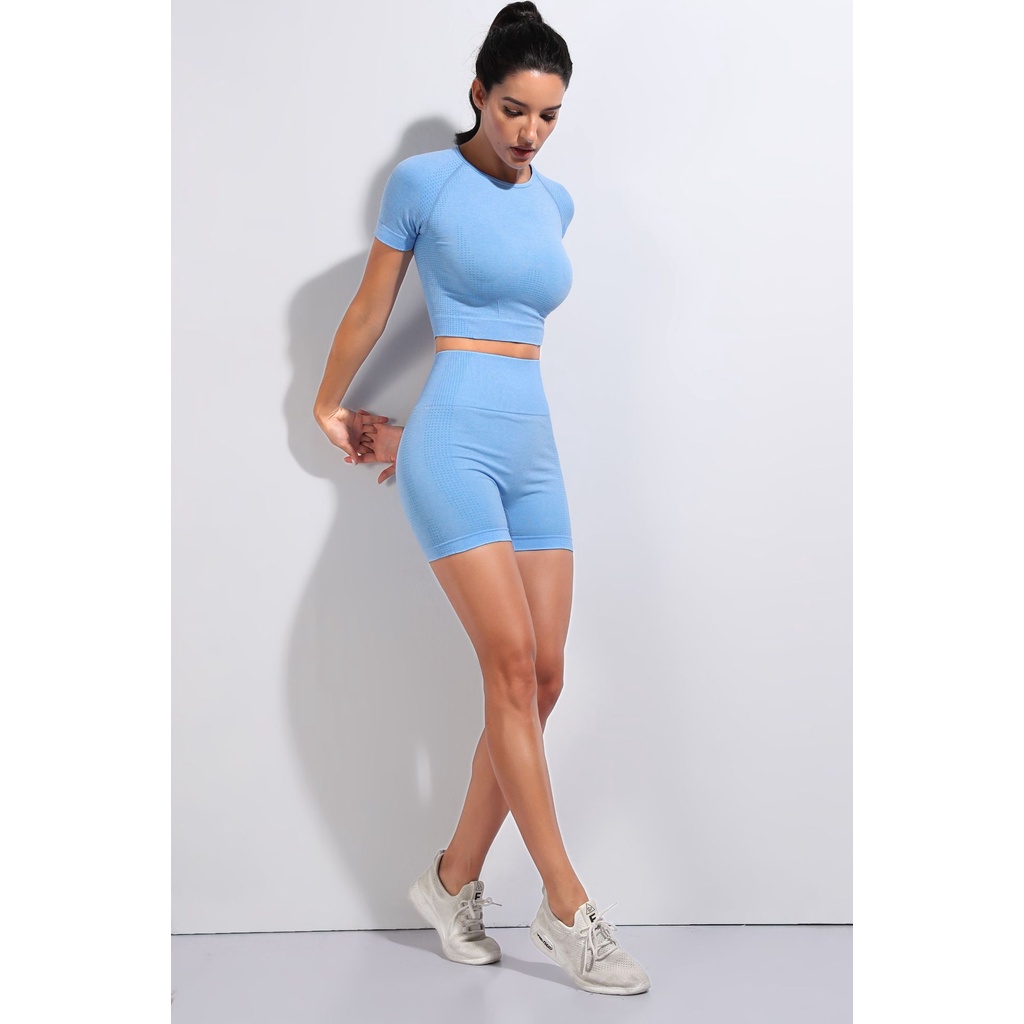 Áo Croptop Dệt Kim Tay Ngắn Không Đường May Thời Trang Tập Yoga / Chạy Bộ