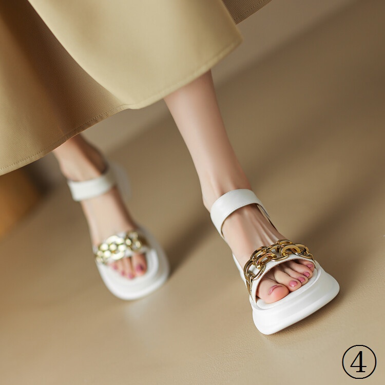 Giày Sandal Đế Xuồng Dày Quai Xích Kim Loại Thời Trang Mùa Hè Phong Cách Hàn Quốc Dễ Phối Đồ