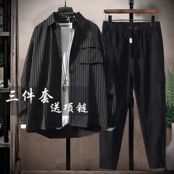 Set Áo Sơ Mi + Áo Khoác + Quần Dài Thiết Kế Đơn Giản Thời Trang Theo Phong Cách Hồng Kông Dành Cho Nam