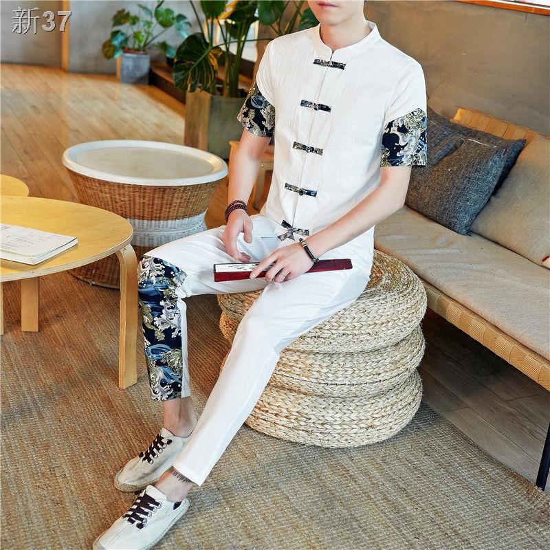 Bộ quần áo ngắn tay nam thường ngày mùa hè cỡ lớn Phong cách Trung Quốc cắt cổ điển đồ hai mảnh