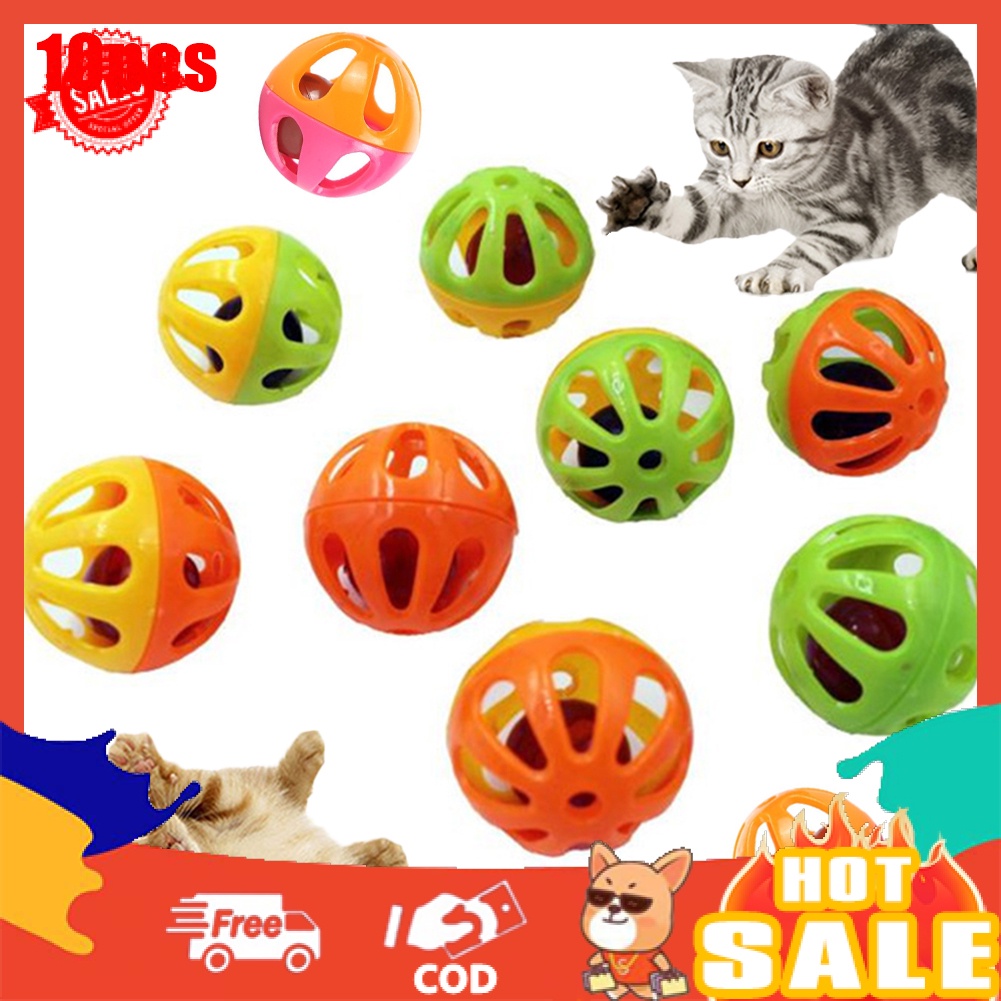 Set 10 Quả Bóng Nhựa Rỗng Có Chuông Tập Tương Tác Vui Nhộn Cho Mèo