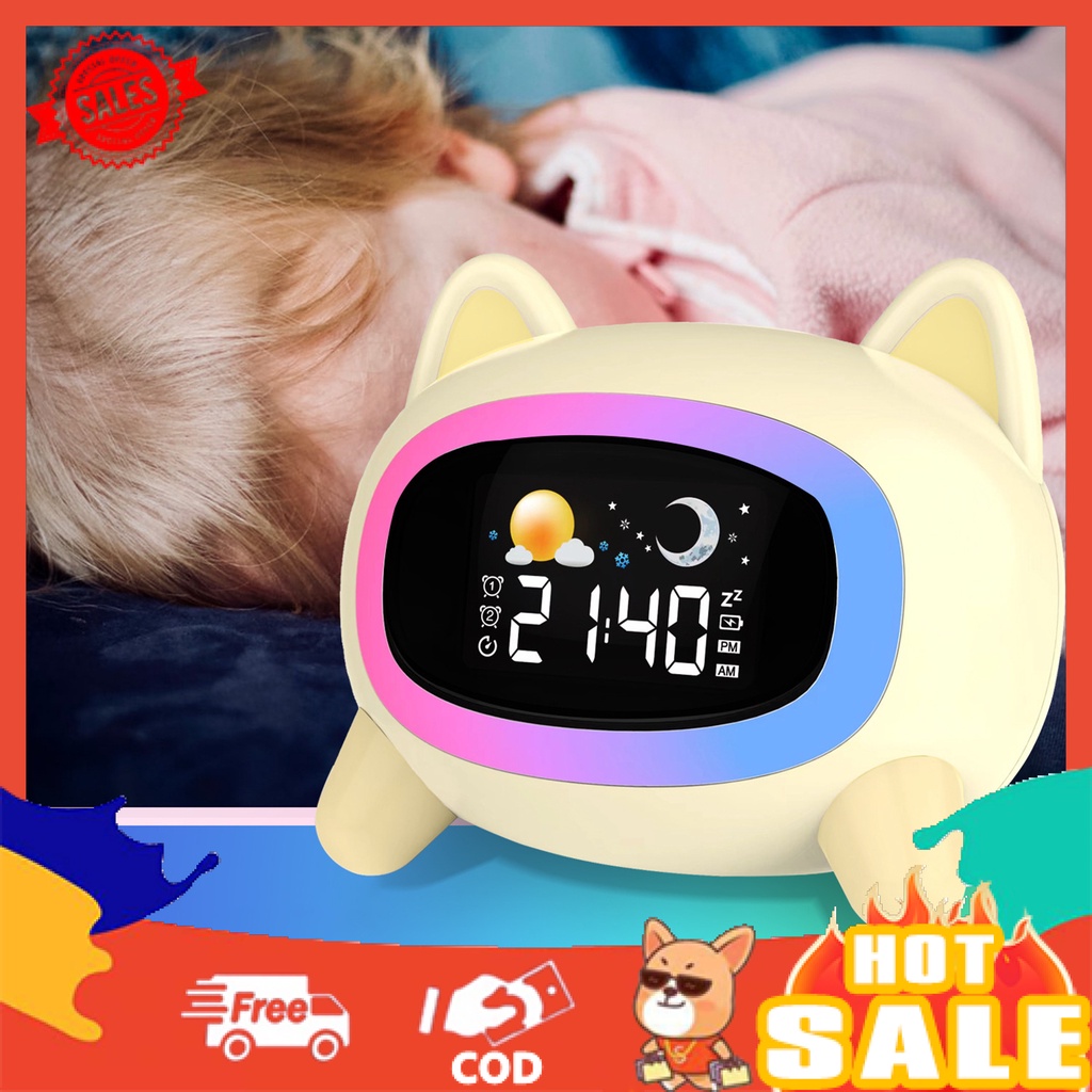 Đồng Hồ Báo Thức Thông Minh Để Bàn Có Thể Sạc Lại Ánh Sáng Ban Đêm Hình Hoạt Hình Vui Nhộn
