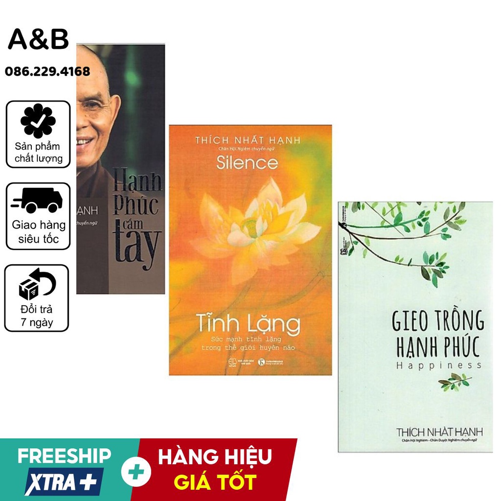 📚 Combo 3C: Tĩnh Lặng, Hạnh Phúc Cầm Tay, Gieo Trồng Hạnh Phúc - Thích Nhất Hạnh | Thanh lý - Xả Kho