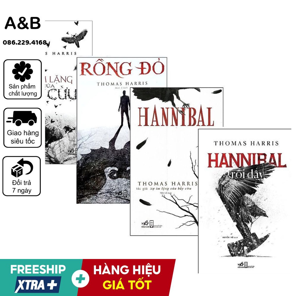 📚 Combo 4: Hannibal + Sự Im Lặng Của Bầy Cừu + Hannibal Trỗi Dậy + Rồng Đỏ (Bộ 4 Cuốn) | Thanh lý - Xả Kho