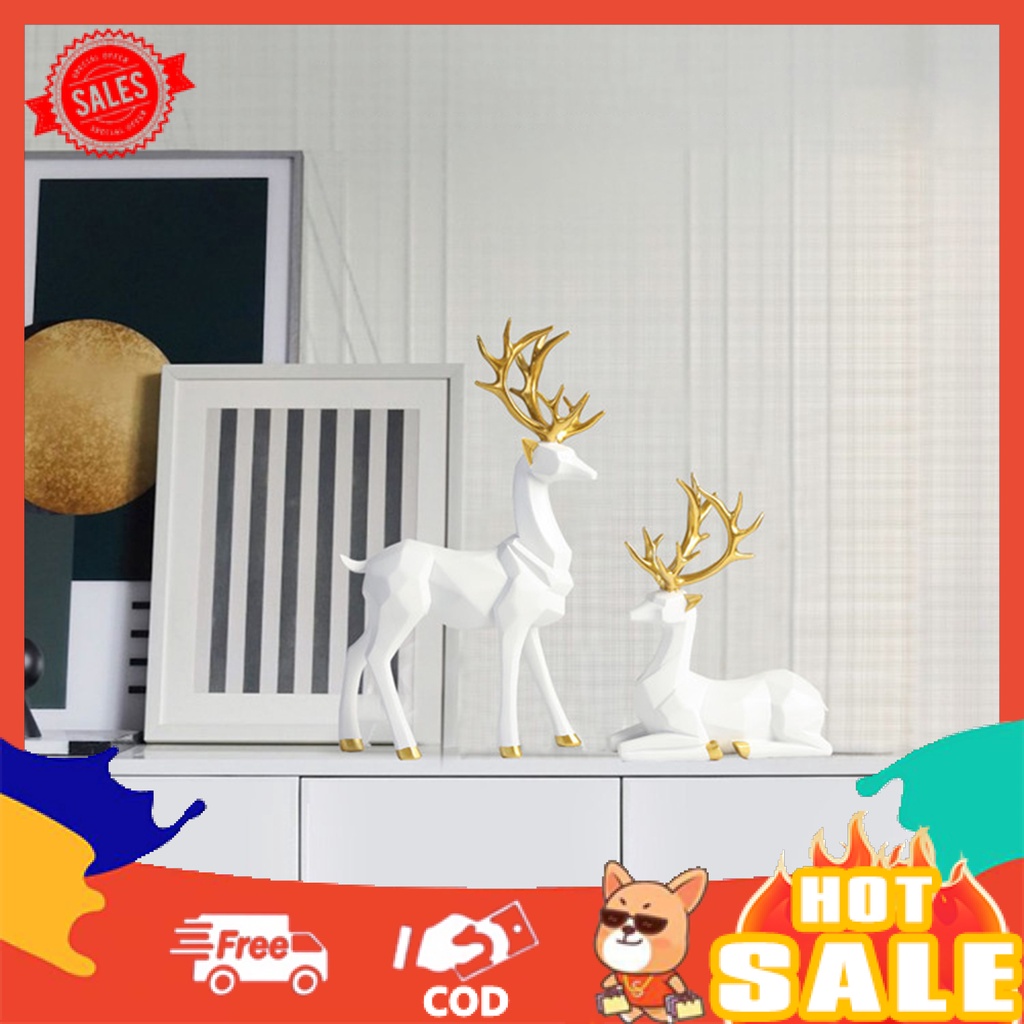 Set 2 Mô Hình Cặp Đôi Tuần Lộc Origami Bằng Nhựa Resin Để Bàn Trang Trí