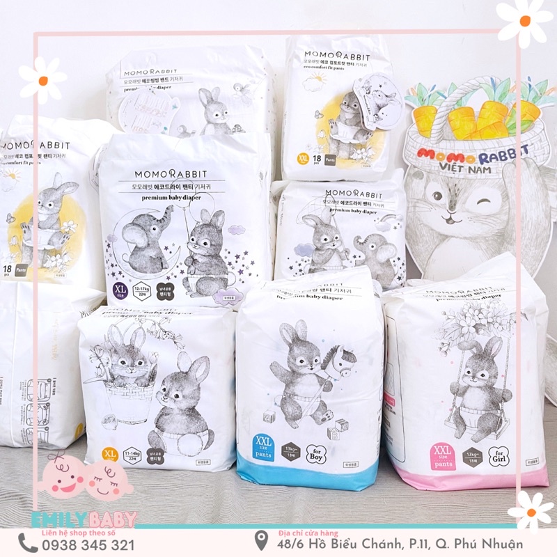 Tã Bỉm MOMO RABBIT Thỏ Hàn Quốc quần/dán đủ size