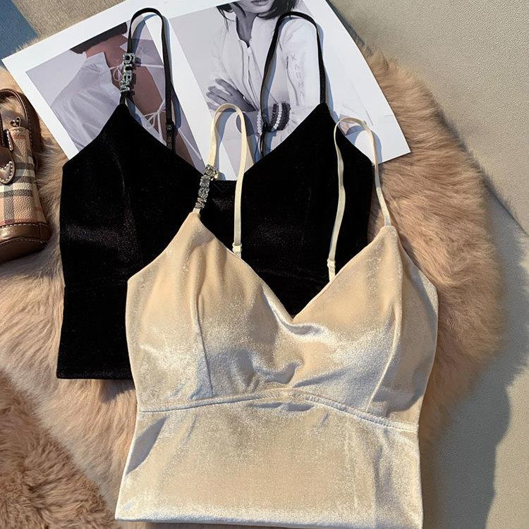 Áo Hai Dây Vải Nhung Màu Vàng Thời Trang Xuân Thu Quyến Rũ Cho Nữ