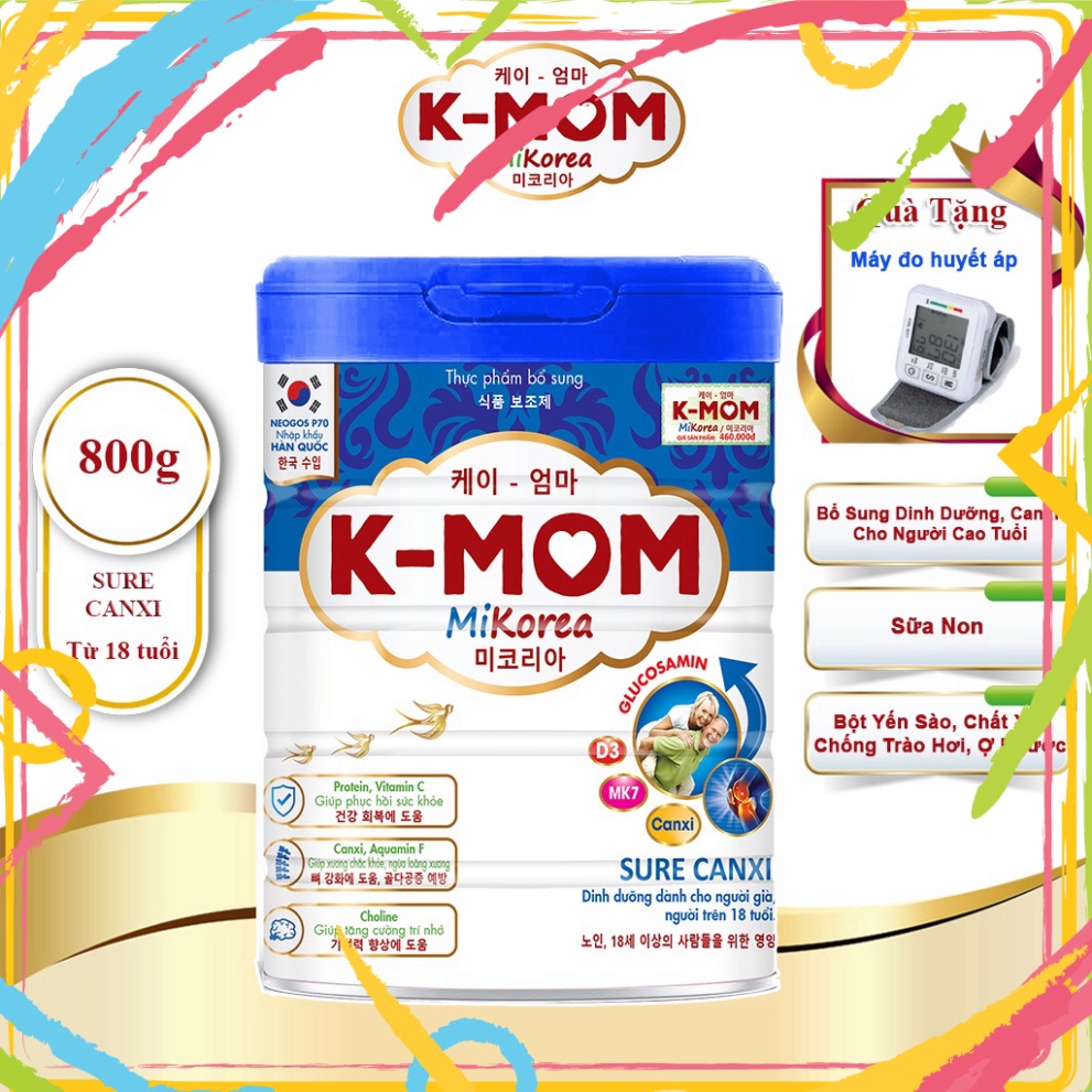 Sữa Hỗ Trợ Người Già Cần Bồi Bổ Sức Khoẻ, Người Dạ Dày, Người Cần Hồi Phục Sau Phẫu Thuật K-MOM Sure Canxi 800g