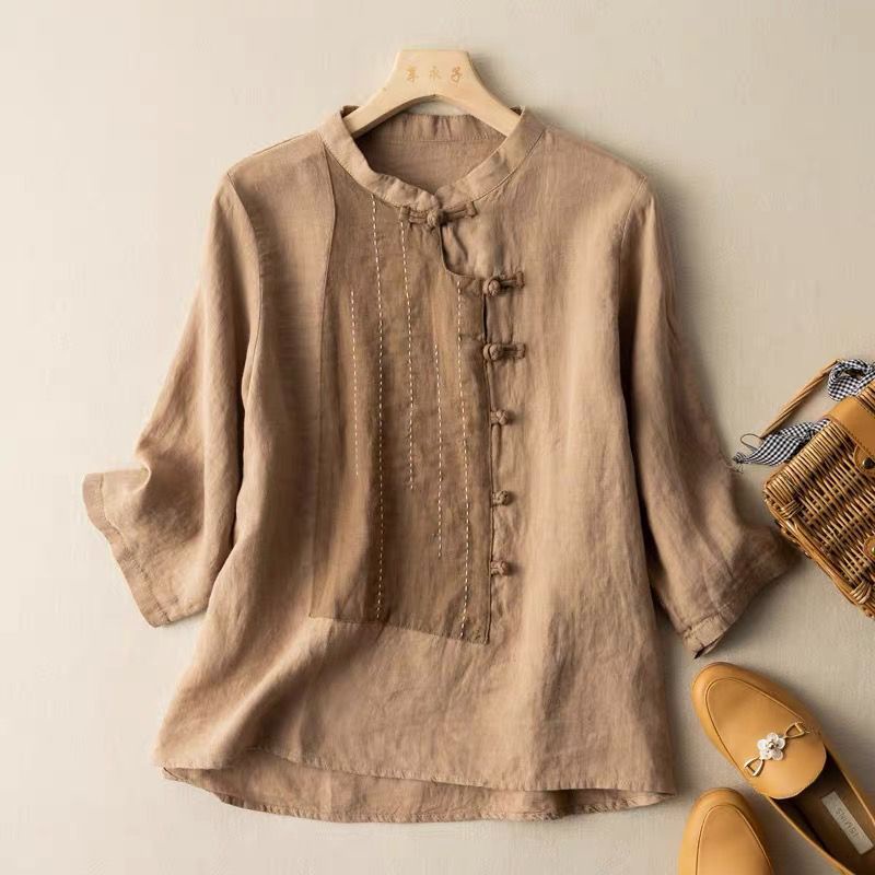 Áo Sơ Mi Vải Lanh Cotton Ba Lớp Cắt Nhãn Đơn Phong Cách Nhật Bản Thời Trang Hàng Mới Dành Cho Bạn Nữ