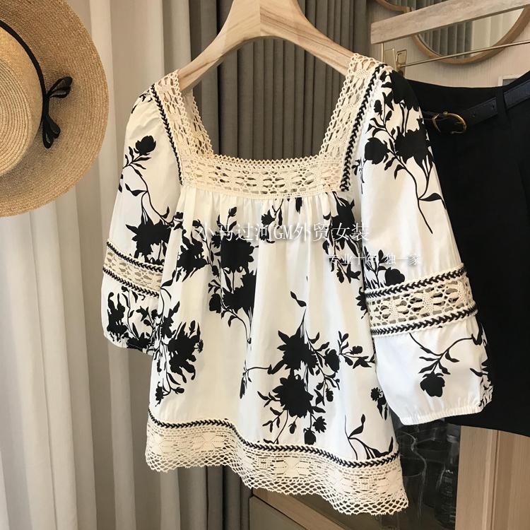 Áo Sơ Mi Tay Ngắn Cổ Vuông Viền Ren In Họa Tiết Phong Cách Bohemian Thời Trang Cao Cấp Kiểu Mới Có Size Lớn 150kg