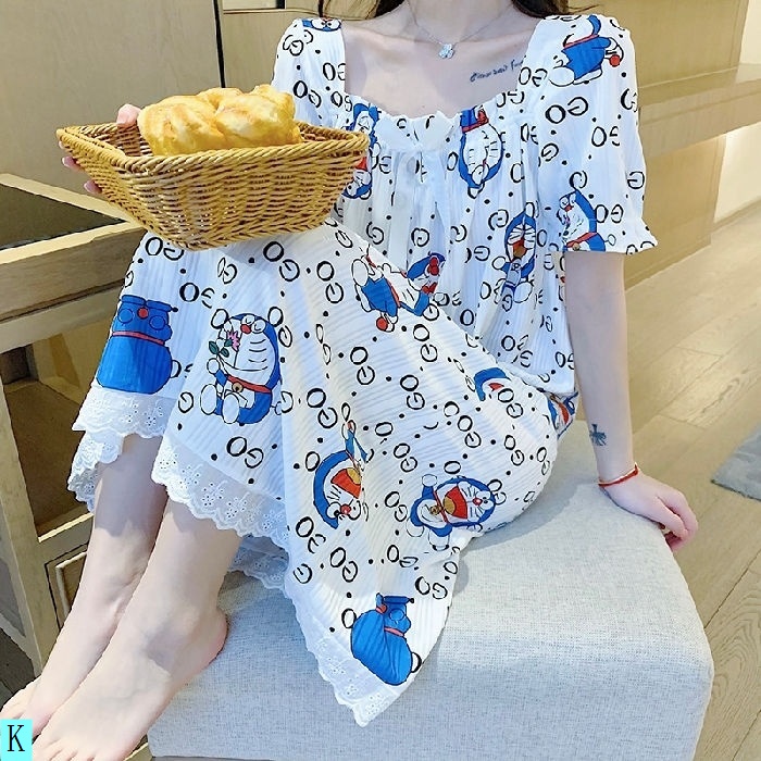 Đầm Ngủ Ngắn Tay Dáng Rộng In Hình Doraemon Mẫu 2023 Thời Trang Mùa Hè Dành Cho Nữ
