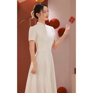 Đầm trắng cổ áo dài cách tân, váy dự tiệc, váy đi lễ thanh lịch