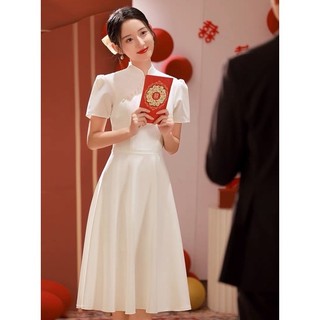 Đầm trắng cổ áo dài cách tân, váy dự tiệc, váy đi lễ thanh lịch