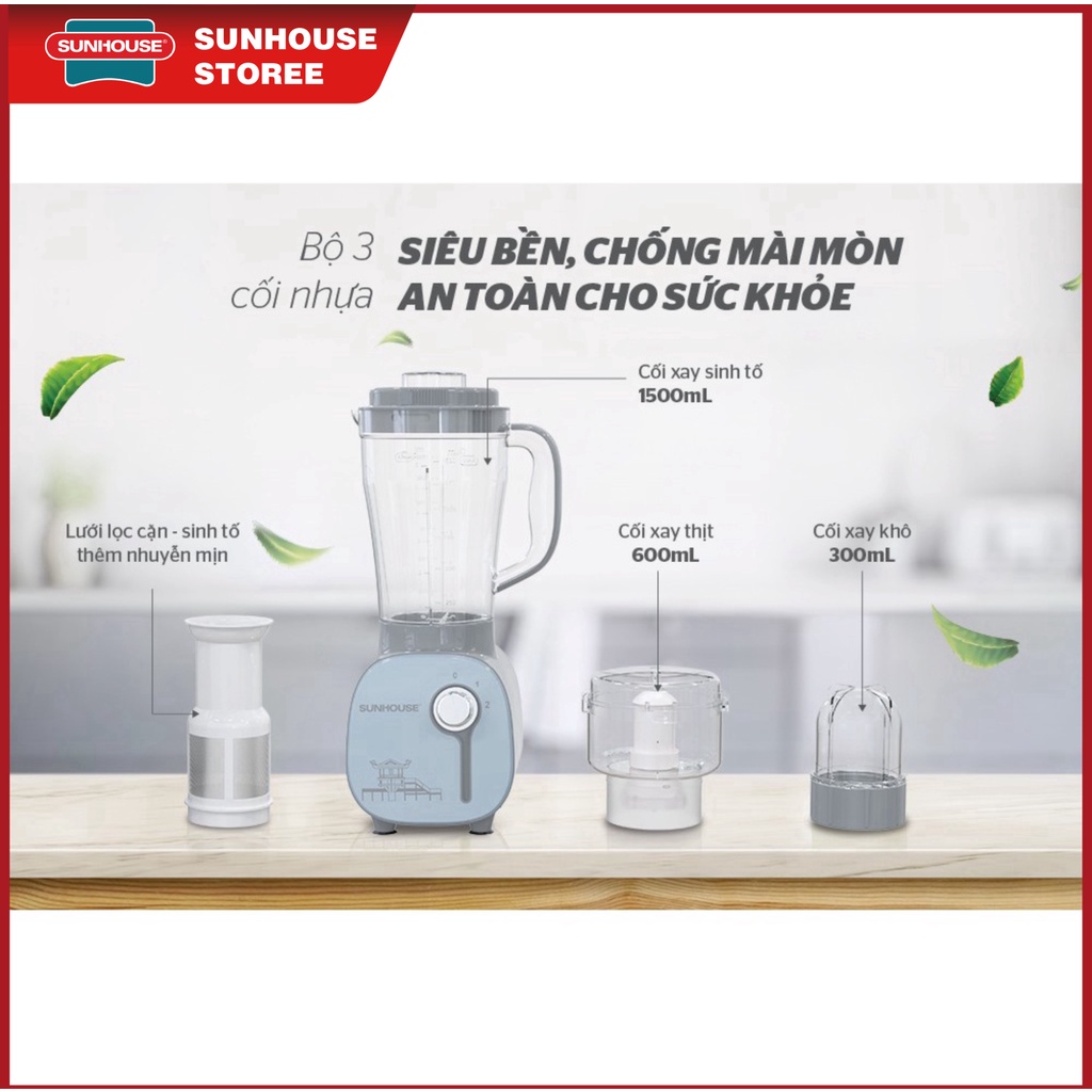 Máy xay sinh tố đa năng Sunhouse SHD5312B/SHD5312G, Công suất 350W, Dung tích 1,5 lít, Bảo hành 12 tháng