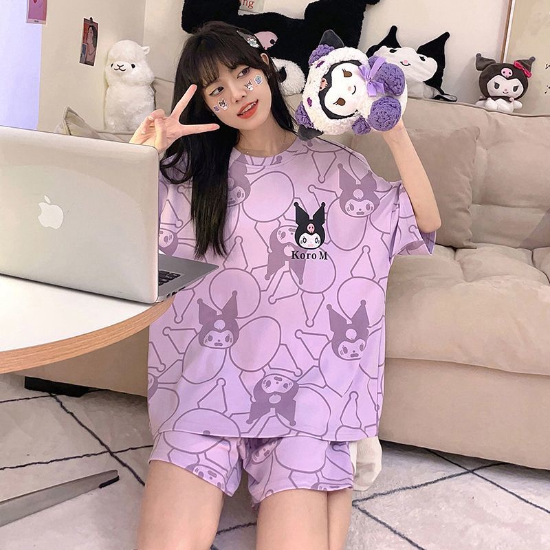 Bộ Đồ Ngủ Tay Ngắn Dáng Rộng In Hoạt Hình Gấu Dâu Tây Thời Trang Mùa Hè 2023 Cho Bạn Gái