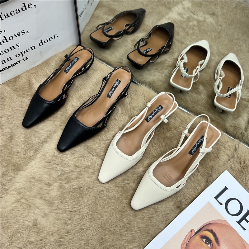 Sandal Cao Gót Mũi Vuông Hở Lưng Phong Cách Thời Trang Pháp 2023 Dành Cho Nữ