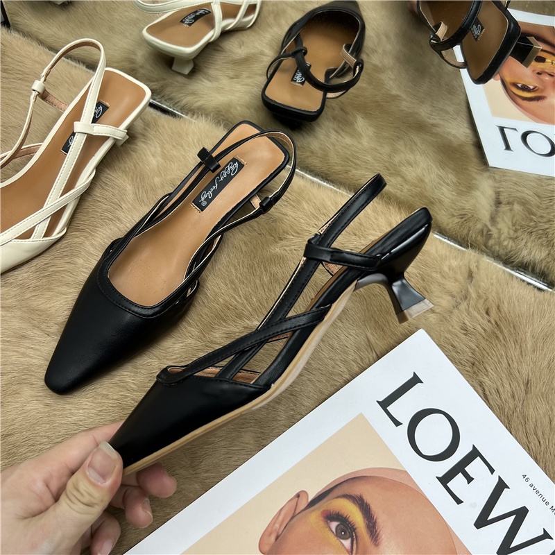 Sandal Cao Gót Mũi Vuông Hở Lưng Phong Cách Thời Trang Pháp 2023 Dành Cho Nữ