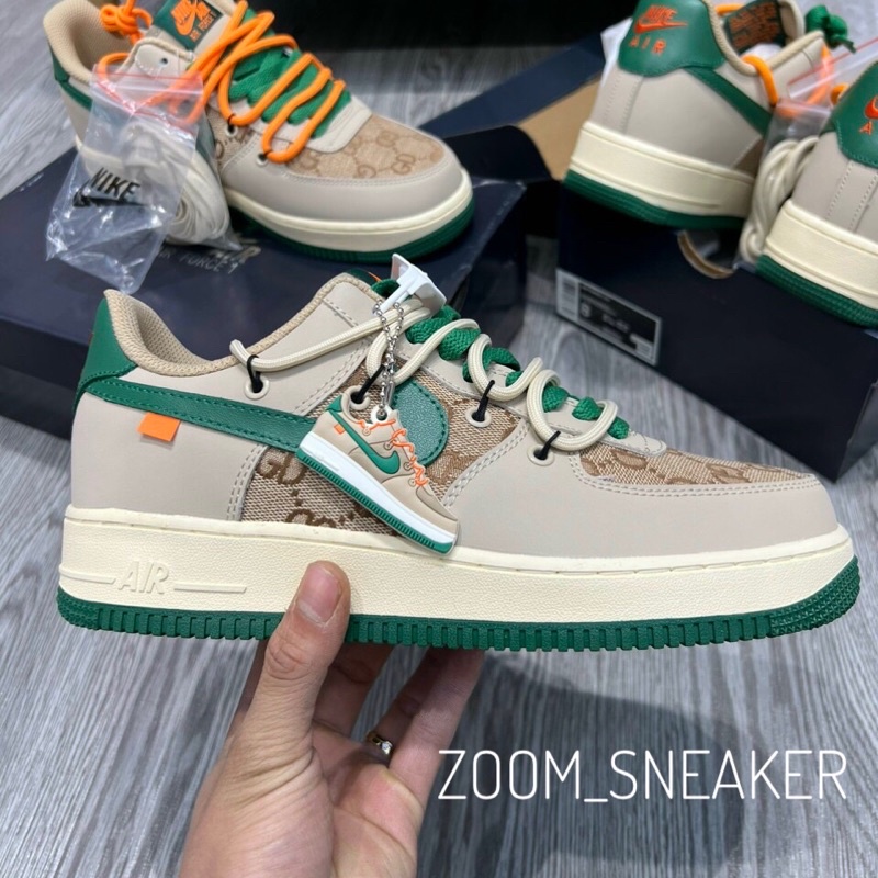 Giày AF1 Low Custom Guci Xám Xanh Lai Au