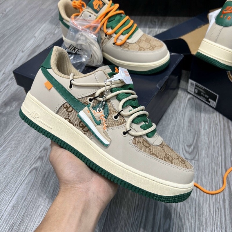 Giày AF1 Low Custom Guci Xám Xanh Lai Au