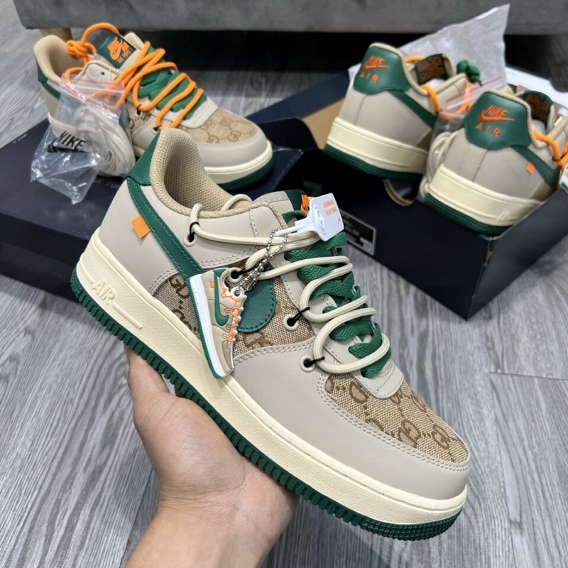 Giày AF1 Low Custom Guci Xám Xanh Lai Au