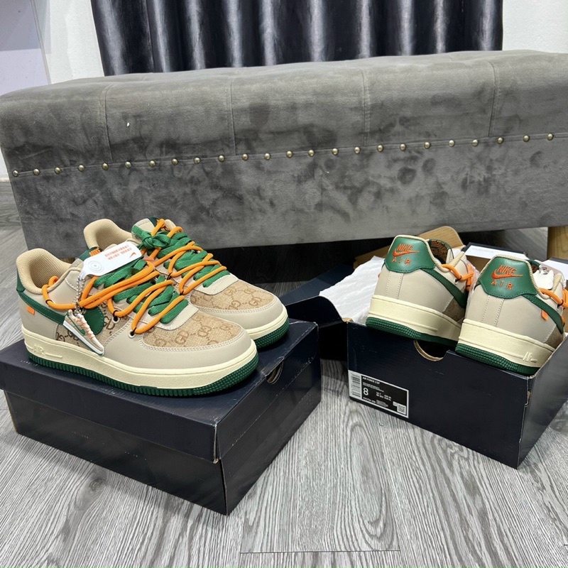 Giày AF1 Low Custom Guci Xám Xanh Lai Au