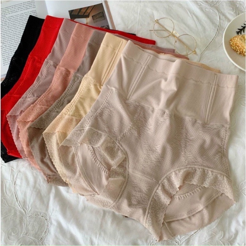 Quần lót nữ cotton viền ren cạp cao gen bụng,quần mặc váy nữ hàng cao cấp có thanh chống cuộn