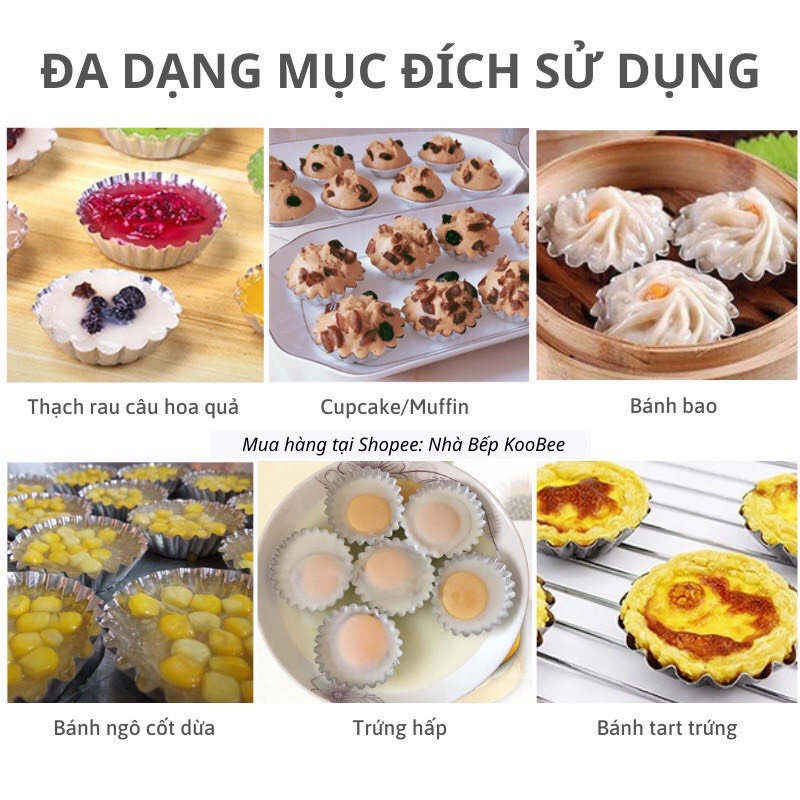 Set 5 khuôn bánh tart trứng khuôn bánh bò nhôm hoặc dùng đổ rau câu đong sương