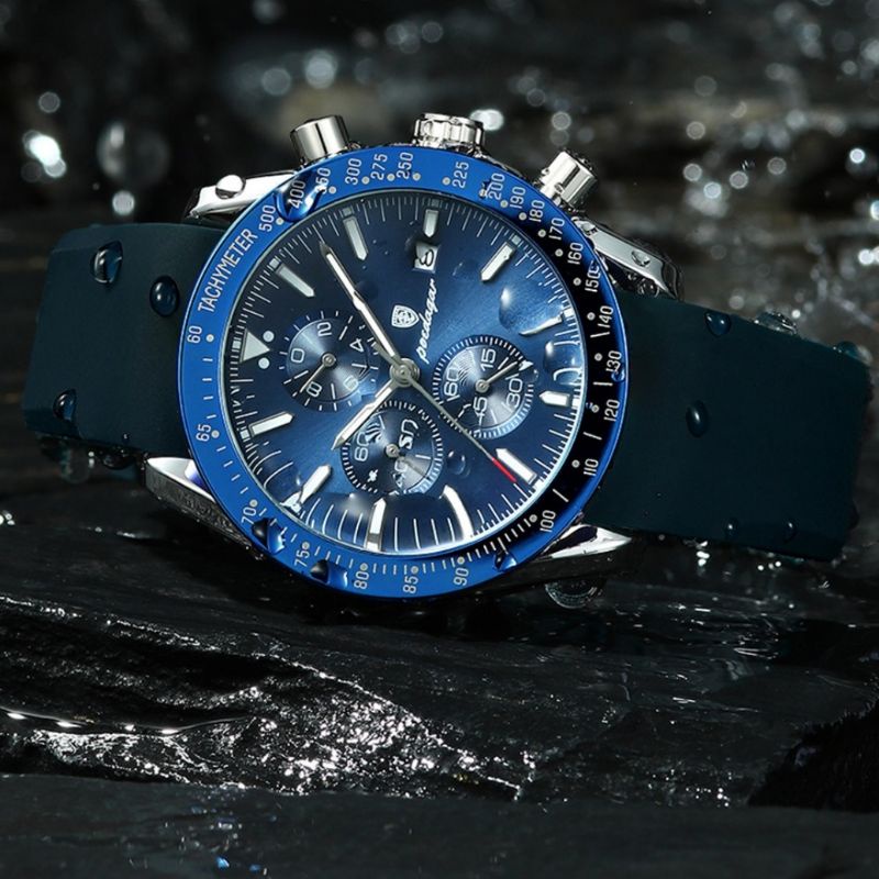 Đồng hồ nam chính hãng POEDAGAR 988 thời trang đeo tay nam giới cao cấp thể thao màu xanh phù hợp tay lớn