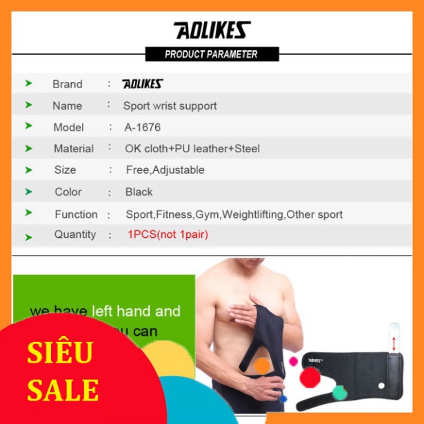 Nẹp khăng khăng khớp cổ tay xịn Aolikes A-1676 có thanh thép tương trợ hồi phục khi bị gặp chấn thương Nẹp cổ tay tl402