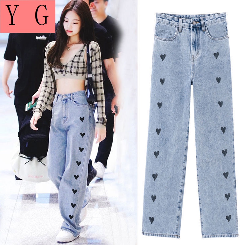 Quần Jennie blackpink Jin Zhini Cạp Cao Ống Rộng Mùa Hè Cho Nữ
