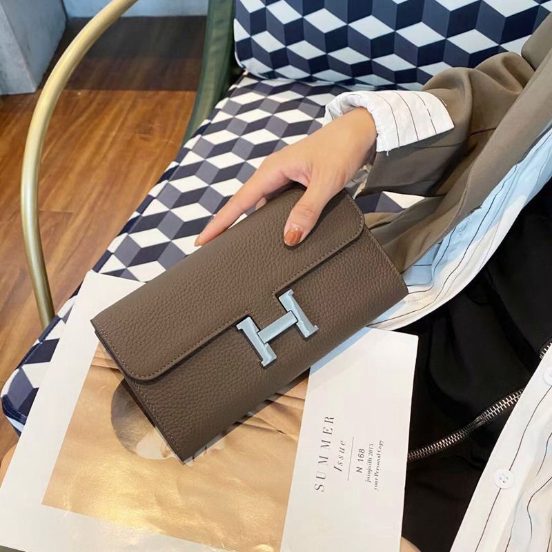 Ví Da Bò HERMES 2023 Dáng Dài Có Khóa Cài Dễ Phối Đồ