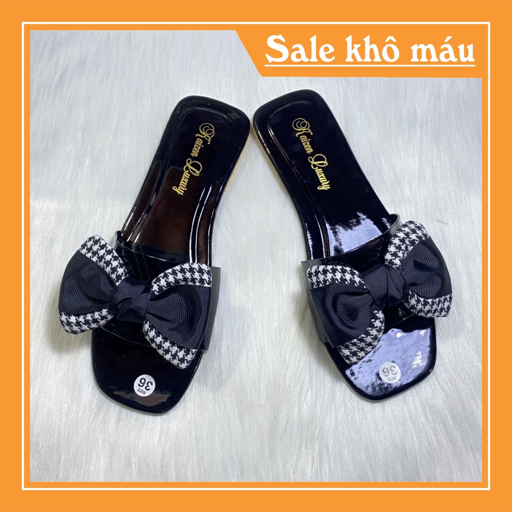Dép bẹt nữ quai ngang kiểu lịch lãm kiểu THẮT NƠ đi trong nhà đi chơi cá tính dễ thương xinh xắn, mã số 33