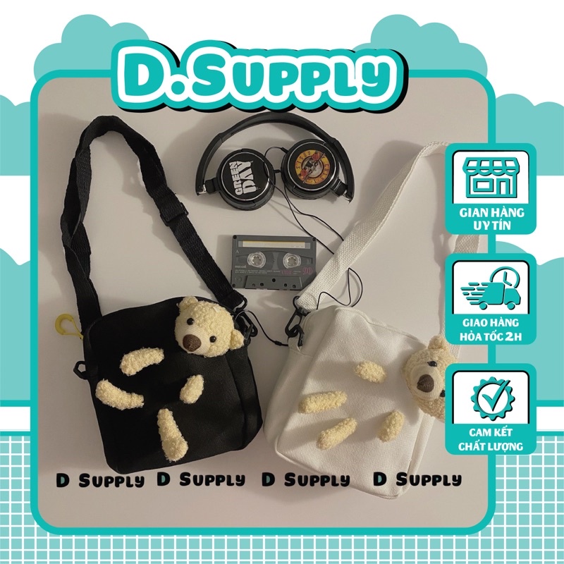 Túi Xách Vải Kèm Gấu Bông I Túi Tote Kèm Gấu Bông I Túi Đeo Chéo I Túi Vải Canvas Đựng Điện Thoại 2023