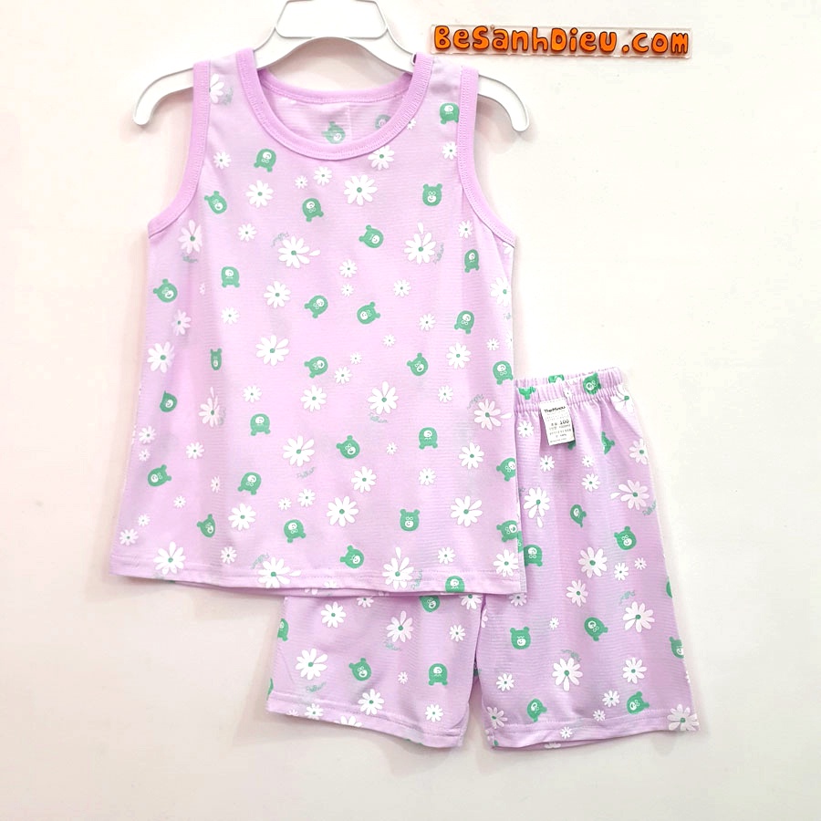 Đồ bộ ba lỗ cho bé siêu mát mùa hè vải thun cotton giấy mỏng hàng xuất Hàn màu tím in hoa