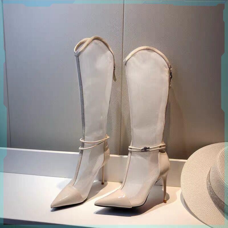 Boots cao gót rỗng, mỏng, khí chất, mùa hè, kiểu mới, ống cao, xăng đan