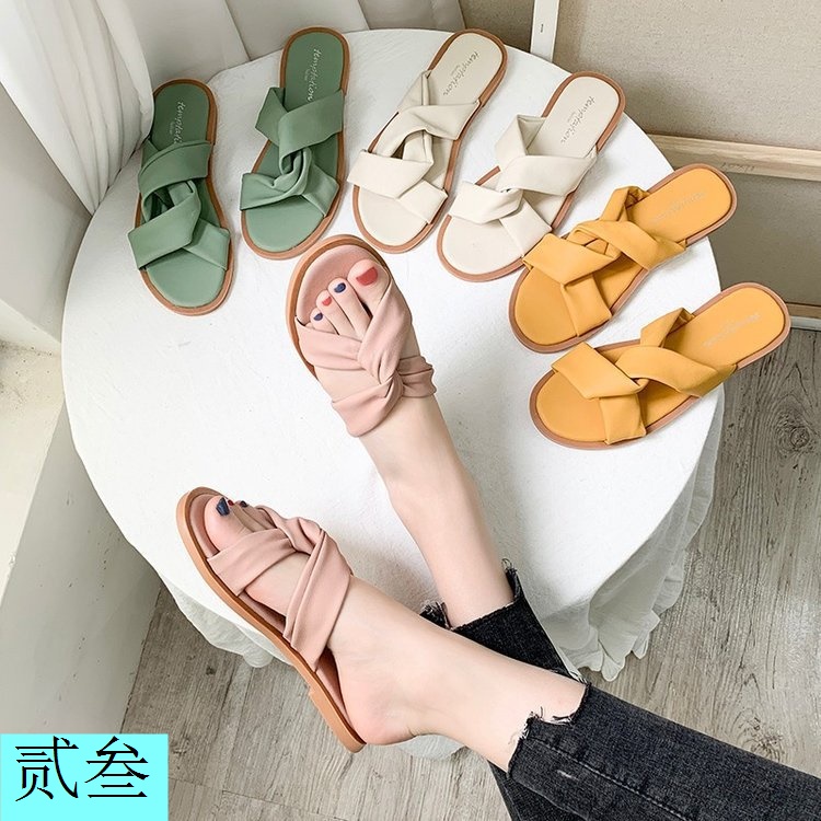 Áo Thun Đan Dây Chéo Phong Cách Hàn Quốc Thời Trang Mùa Hè 2023 100Giày Sandal Đế Bằng Thời Trang Dành Cho Nữ