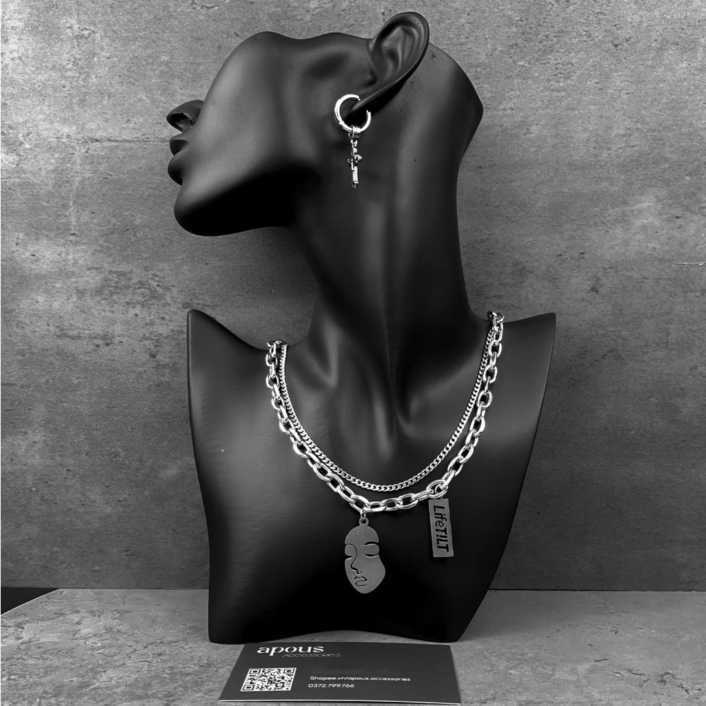 Dây chuyền nam nữ Xích tròn 2 Layer phối mặt nữ DC020 - Thép Titan - Phụ kiện trang sức Unisex Apous
