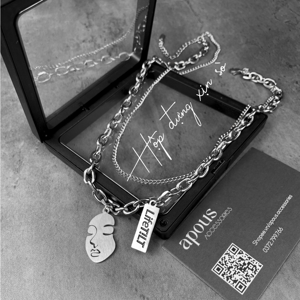 Dây chuyền nam nữ Xích tròn 2 Layer phối mặt nữ DC020 - Thép Titan - Phụ kiện trang sức Unisex Apous