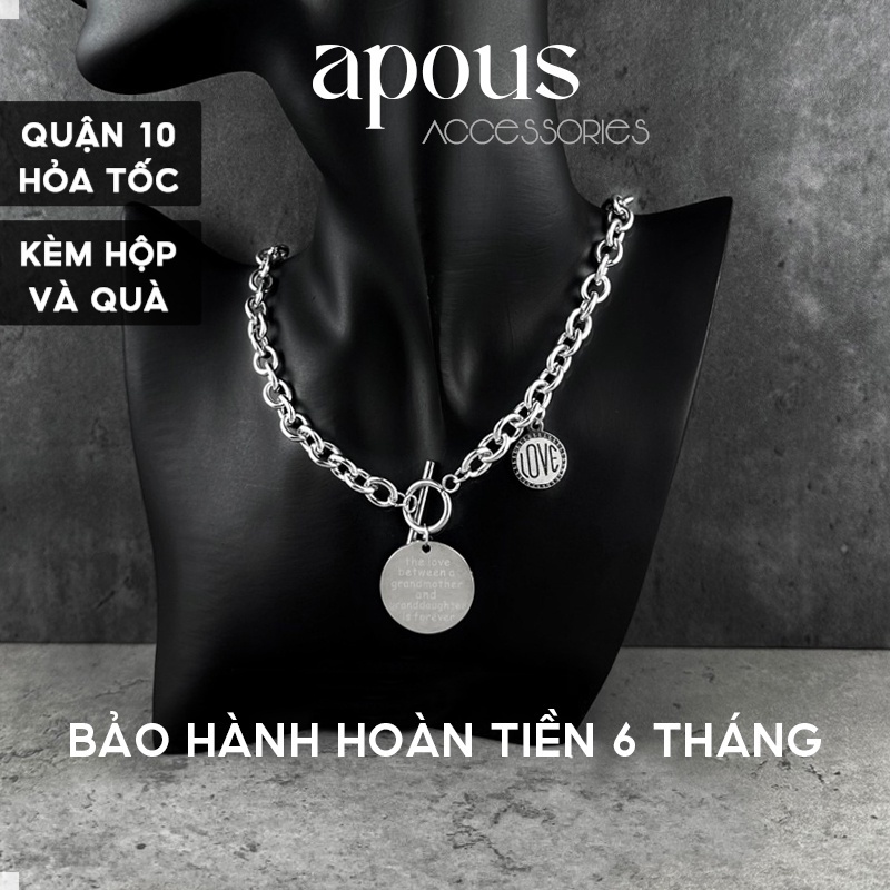 Dây chuyền nam nữ Xích tròn phối 2 mặt Tròn DC021 - Thép Titan - Phụ kiện trang sức Unisex Apous