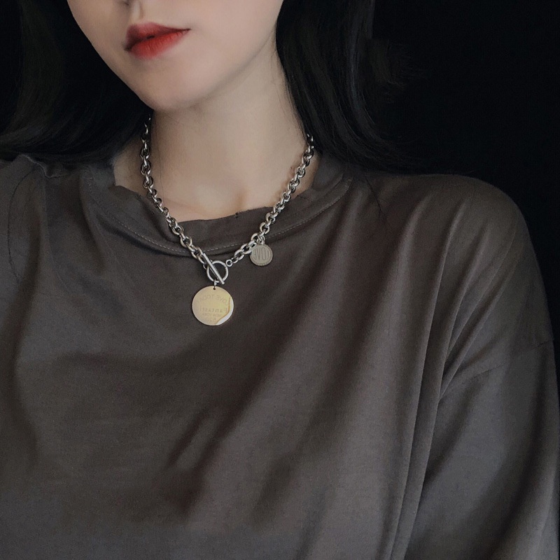 Dây chuyền nam nữ Xích tròn phối 2 mặt Tròn DC021 - Thép Titan - Phụ kiện trang sức Unisex Apous