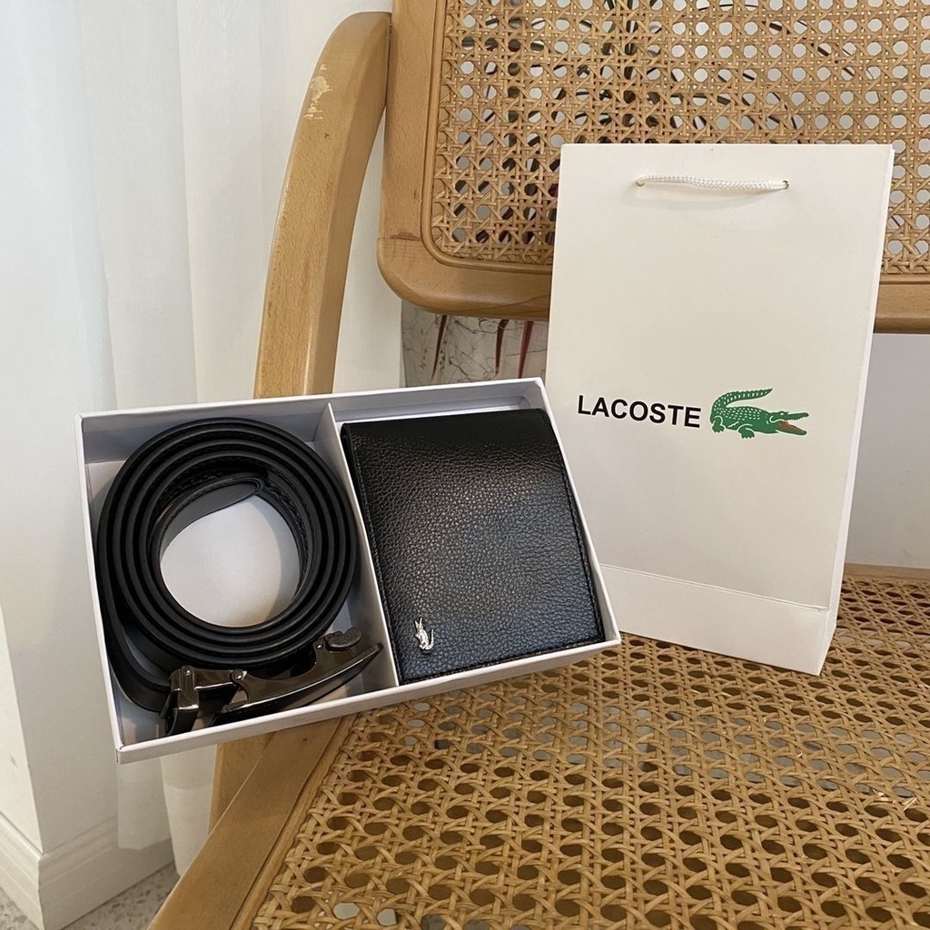 Lacoste Dây Nịt Da Cá Sấu Phối Ví Khóa Tự Động Thời Trang Lịch Lãm Dành Cho Nam